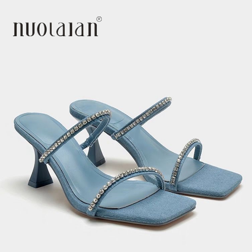Women Shoes Zara - Denim Strass Sandali con tacco Donna
