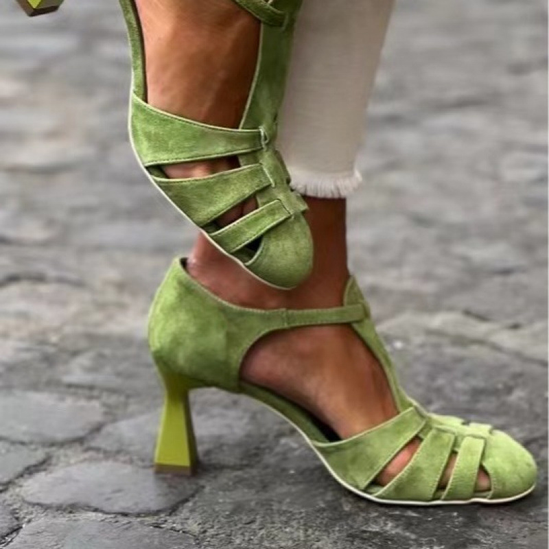 Women Shoes Formal - Sandali da donna verdi in camoscio